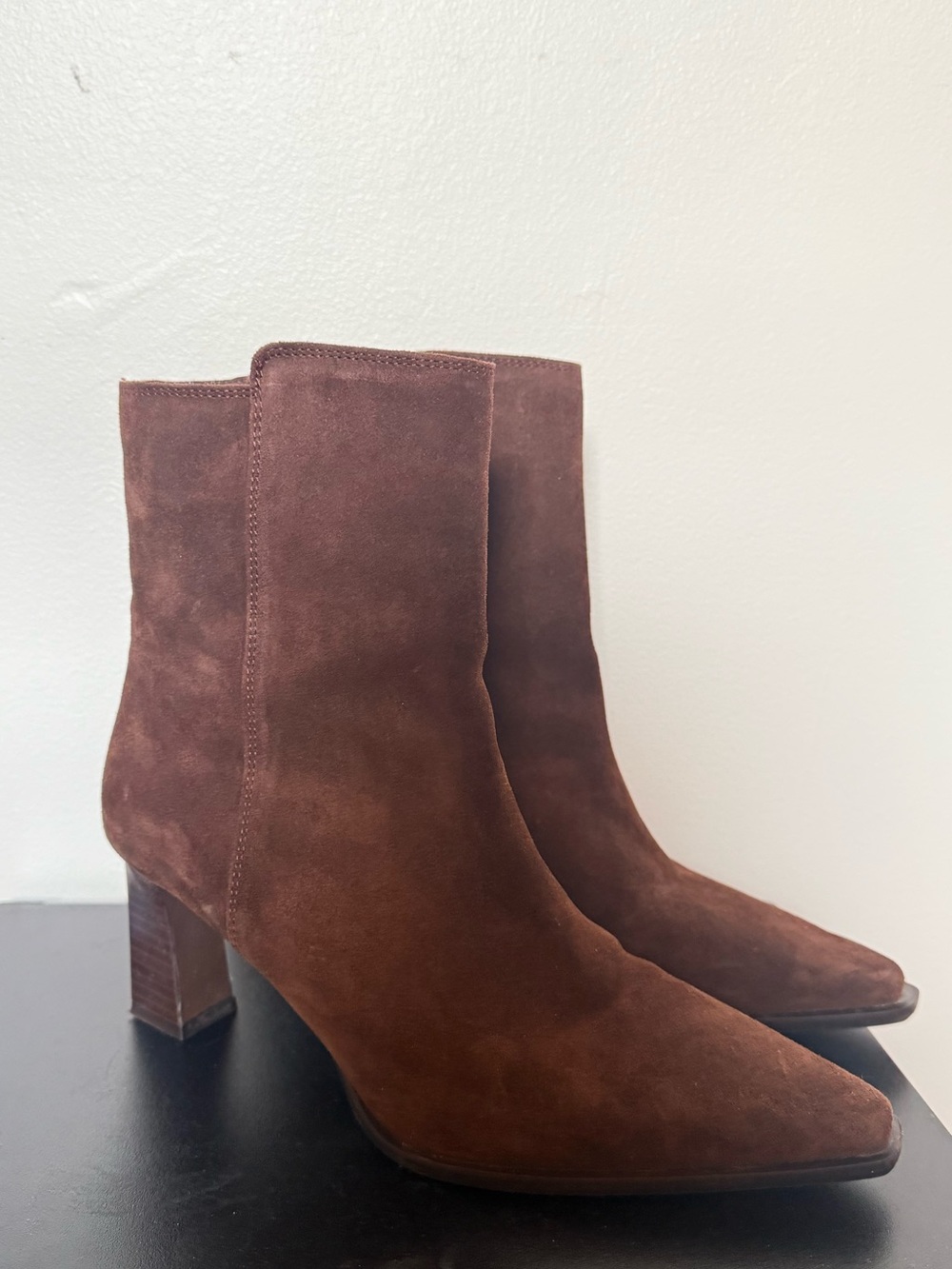 Brown suede ankle booties